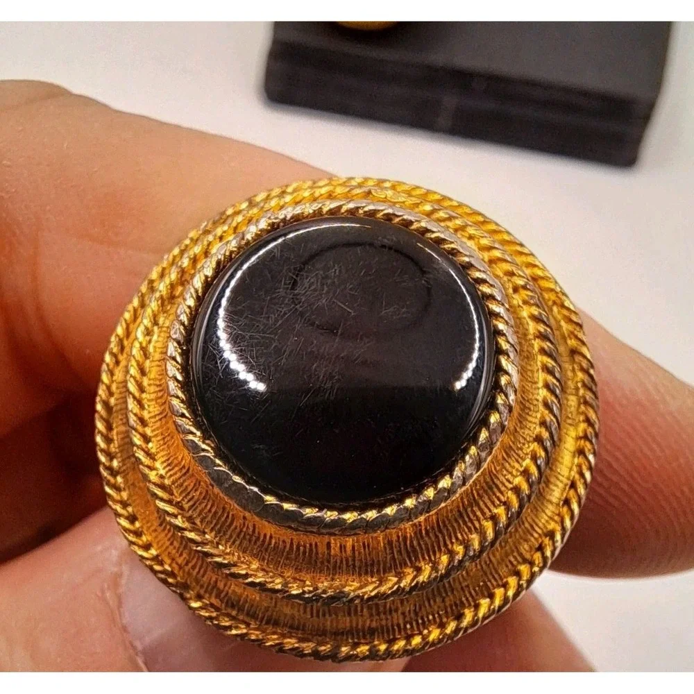 Vintage Christian Dior by Destino Gold Tone Cufflinks, Black Onyx Cabochon